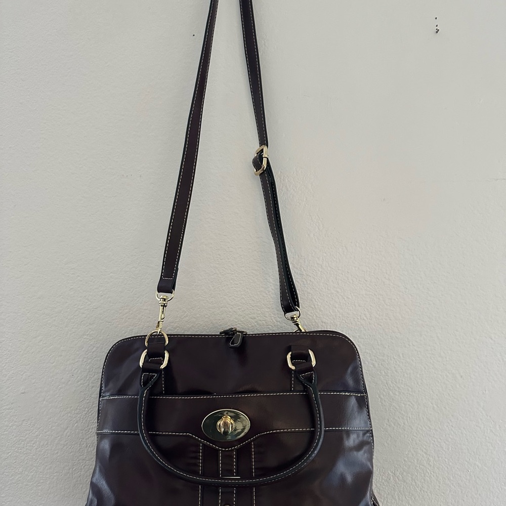 GIANI BERNINI Turnlock Glazed Dome Crossbody Leather Satchel, Wine - Picture 4 of 14